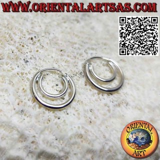 Boucles d'oreilles simples en argent à double cercle lisse fermeture classique