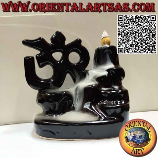 Quemador de reflujo para incienso, cono Aum u Om (ॐ), en cerámica cascada de humo
