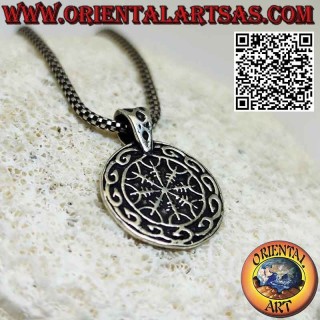 Silberner Anhänger, Vegvisir AEGISHJALMUR, umgeben von einem keltischen Knoten