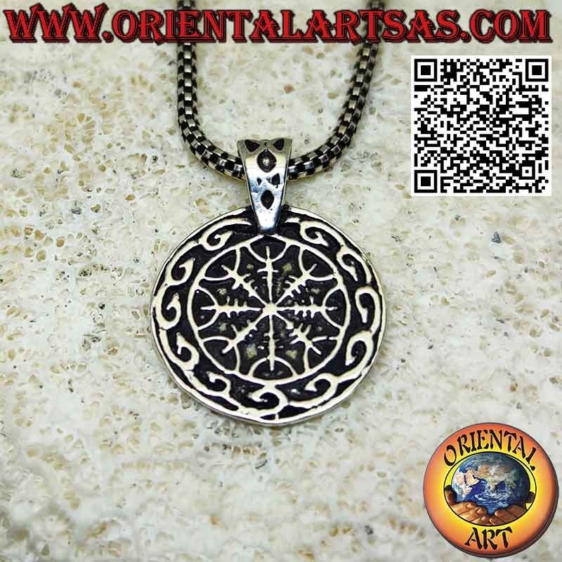 Ciondolo in argento Vegvisir AEGISHJALMUR contornato da nodo celtico