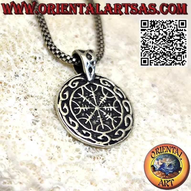 Ciondolo in argento Vegvisir AEGISHJALMUR contornato da nodo celtico