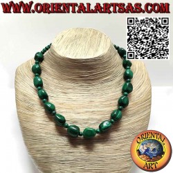 Natural malachite necklace with pebbles alternating with small spheres