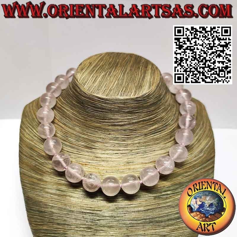 Collana Girocollo Quarzo Rosa Naturale 16mm | Argento