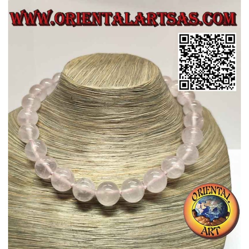 Natur Rosenquarz Halskette 16mm Kugeln | Silberverschluss | Oriental Art