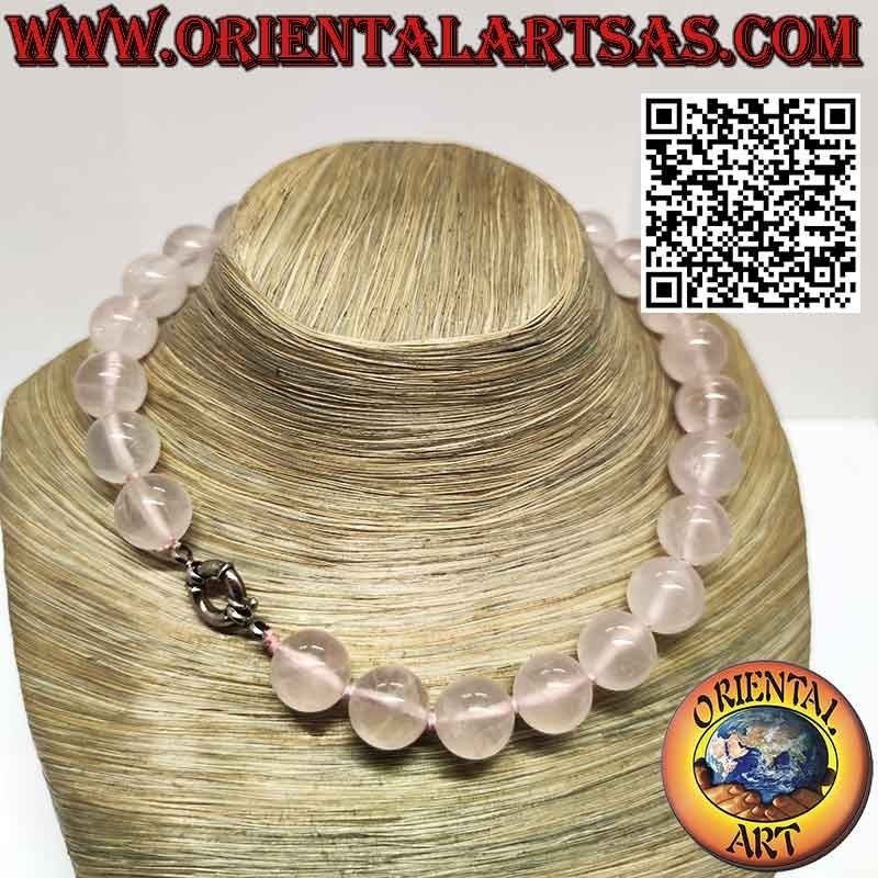 Gargantilla Cuarzo Rosa Natural 16mm Plata | Oriental Art