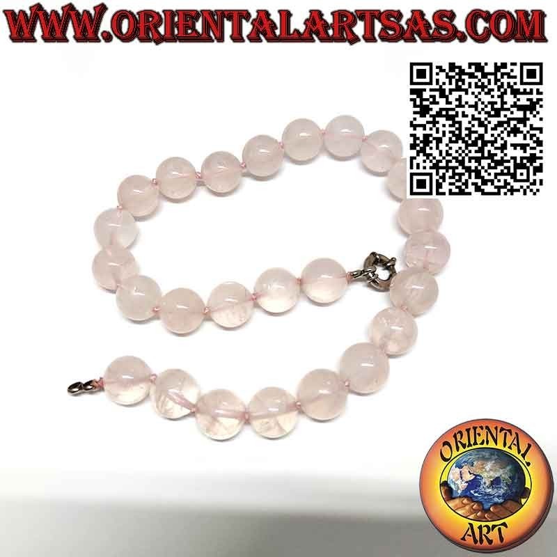 Rose Quartz Choker Necklace 16mm Natural Silver Clasp | Oriental Art