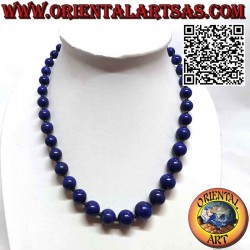 Natural lapis lazuli necklace with graduated spheres, silver clasp