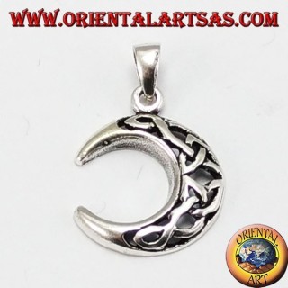 Silver pendant, moon with Celtic knot
