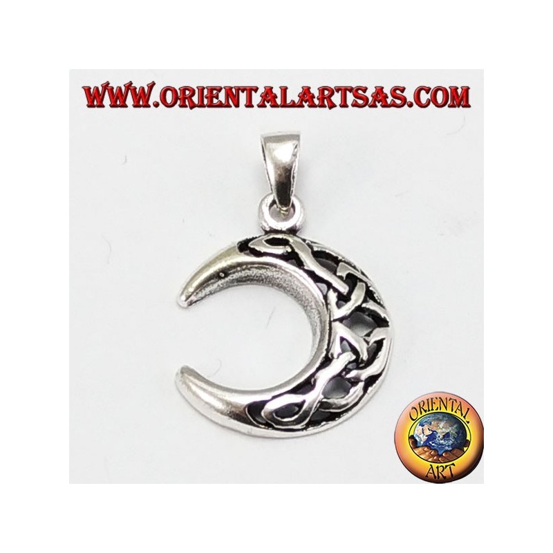 Silver pendant, moon with Celtic knot