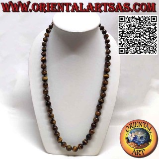 Collier en oeil de tigre naturel avec perles graduées, fermoir en argent