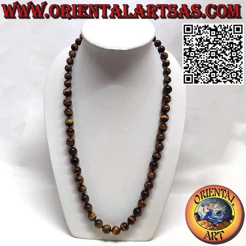 Natural tiger eye necklace with graduated beads, silver clasp