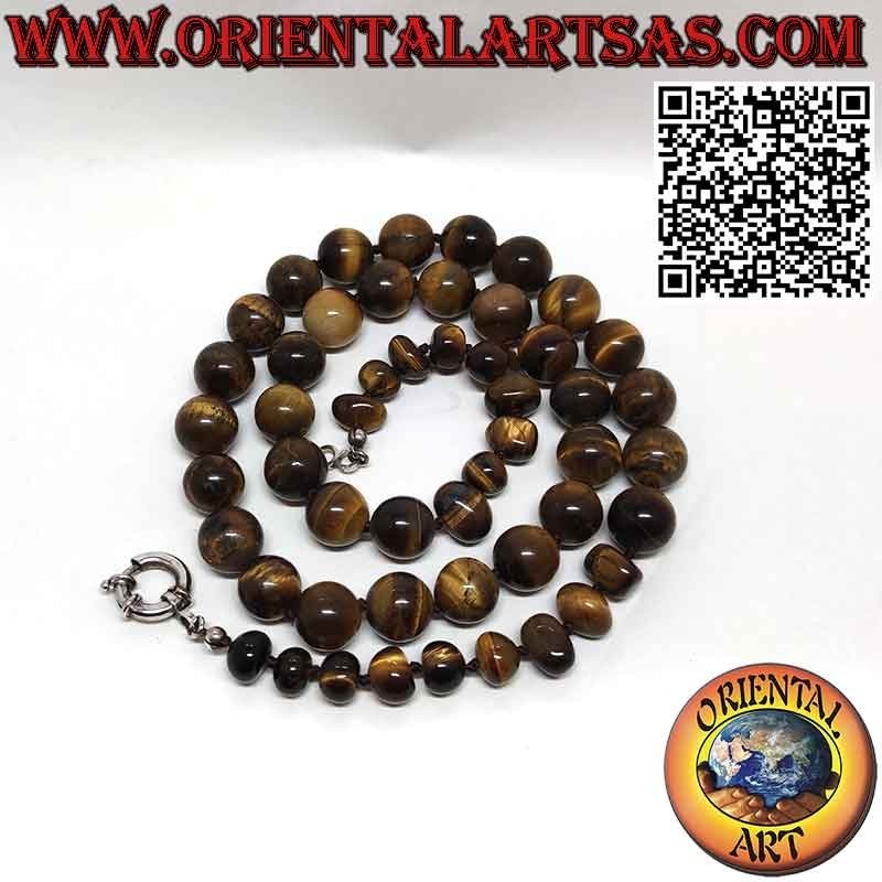 Genuine Natural Tiger Eye Beads & Pebbles Necklace Silver | Oriental Art