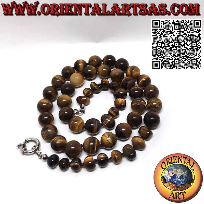 Collana Occhio di Tigre Naturale: Sfere, Ciottoli e Chiusura Argento