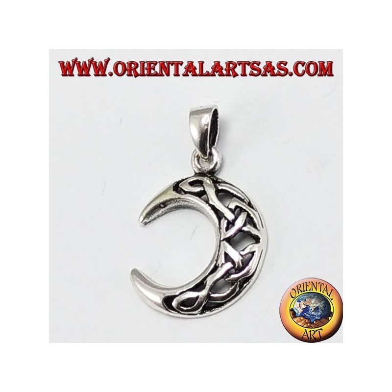 Silver pendant, moon with Celtic knot