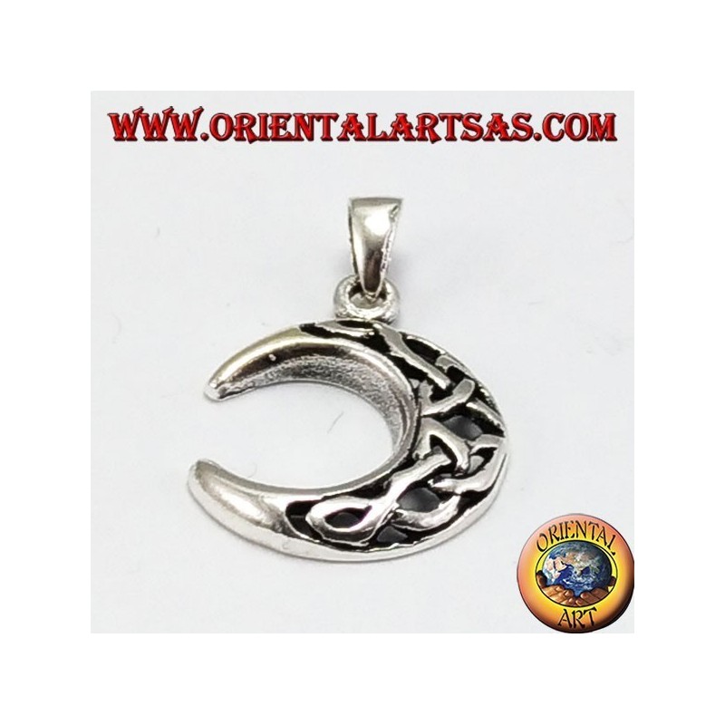 Pendentif argent, lune avec noeud celtique