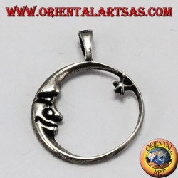 Silver pendant, moon staring at the star
