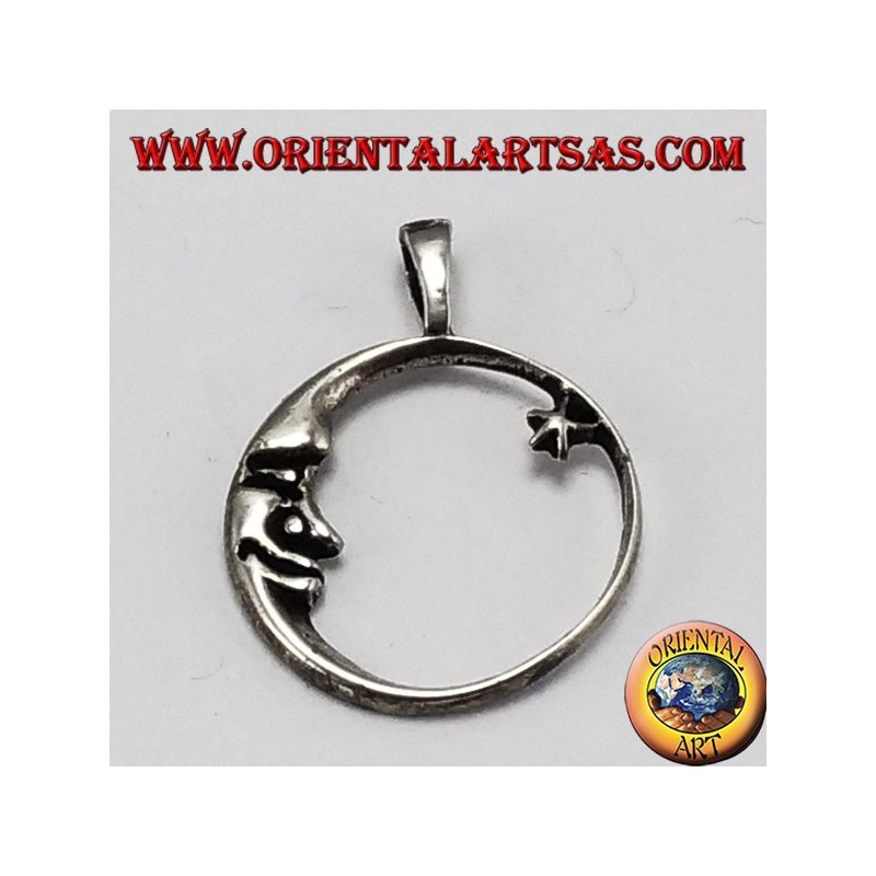 colgante de plata, luna viendo la estrella