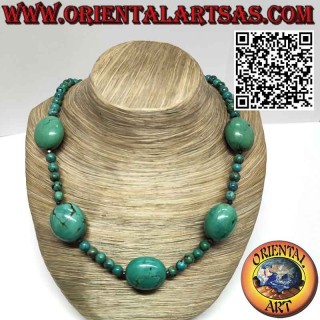 Natural Tibetan turquoise necklace 5 large ovals and 8mm balls.
