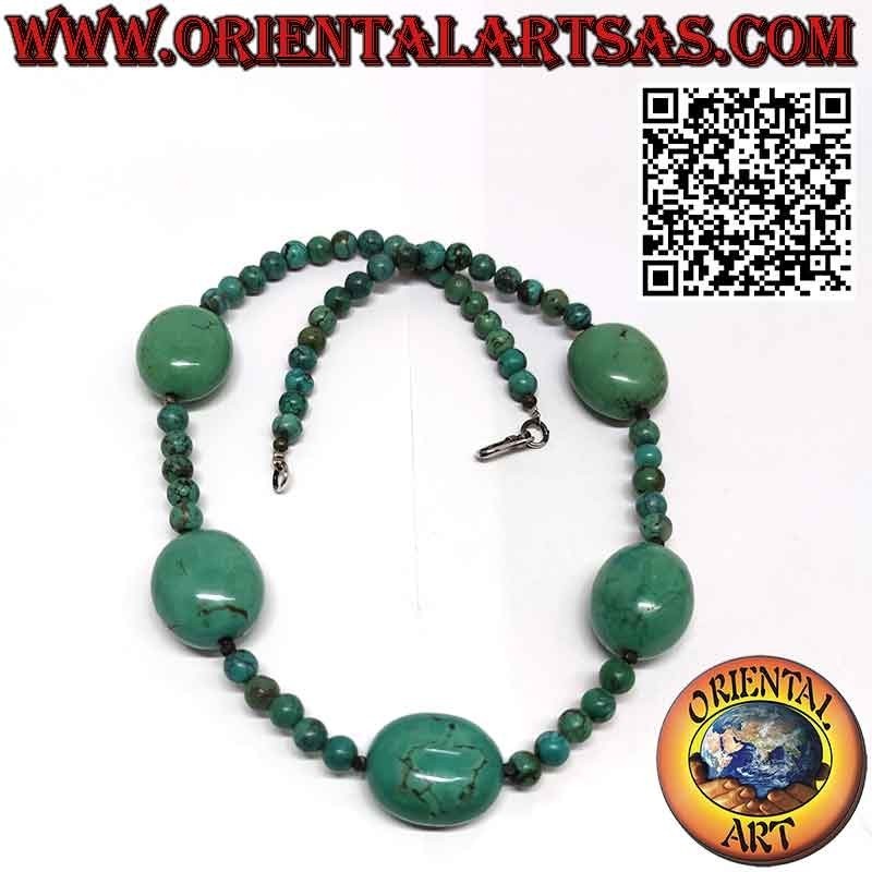 Tibetische Natur-Türkiskette | 5 Ovale & 8mm Kugeln | Oriental Art