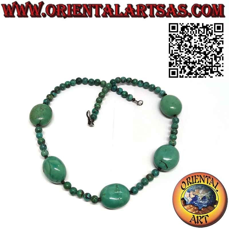 Natural Tibetan Turquoise 5 Large Ovals Necklace | Oriental Art