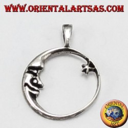 pendentif en argent, lune regardant l'étoile