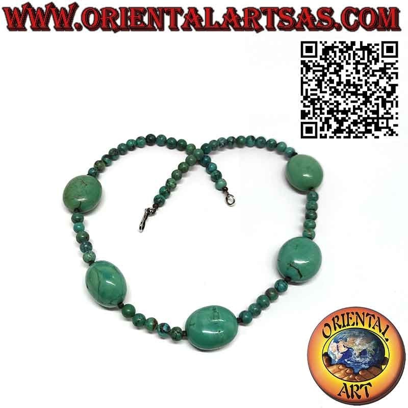 Collier Turquoise Tibétaine Naturelle 5 Ovales & 8mm | Oriental Art