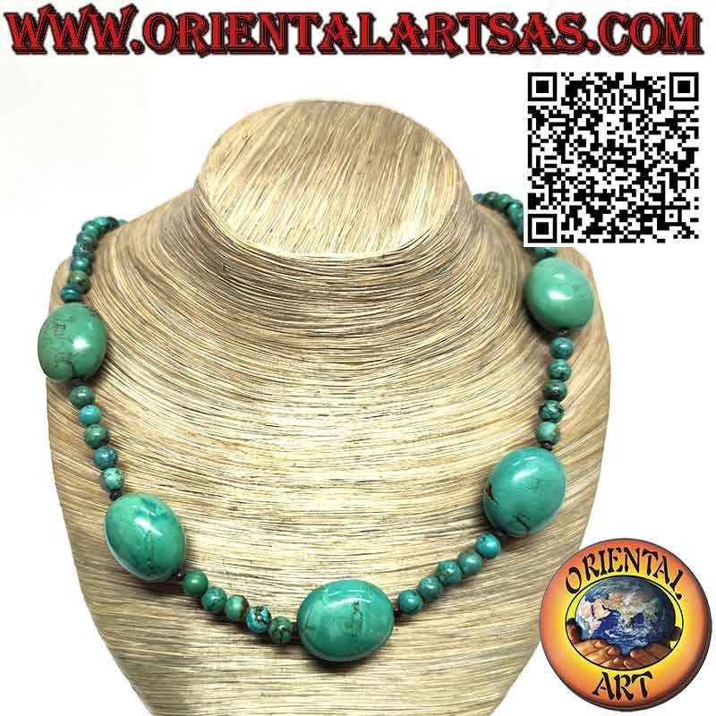 Natural Tibetan Turquoise 5 Large Ovals Necklace | Oriental Art