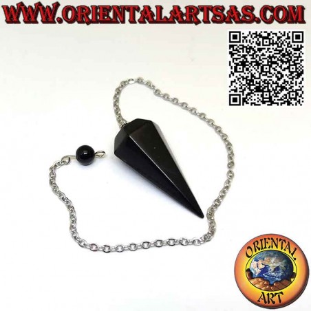 Pendule en obsidienne noire facettée et pointue avec sphère en obsidienne