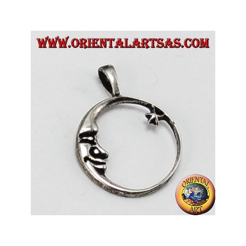 Silver pendant, moon staring at the star