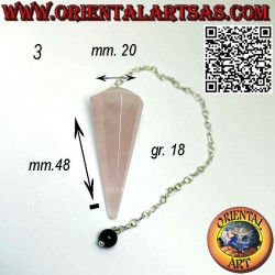 Pendulum in Rose Quartz, faceted and pointed with obsidian sphere