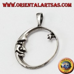 pendentif en argent, lune regardant l'étoile