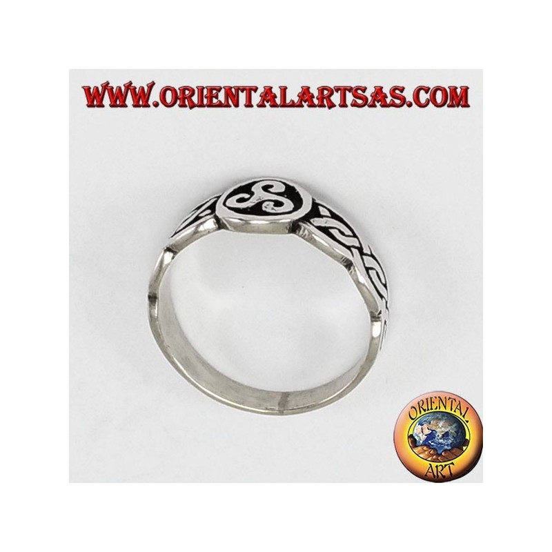 Silver ring, triskell with Celtic weave