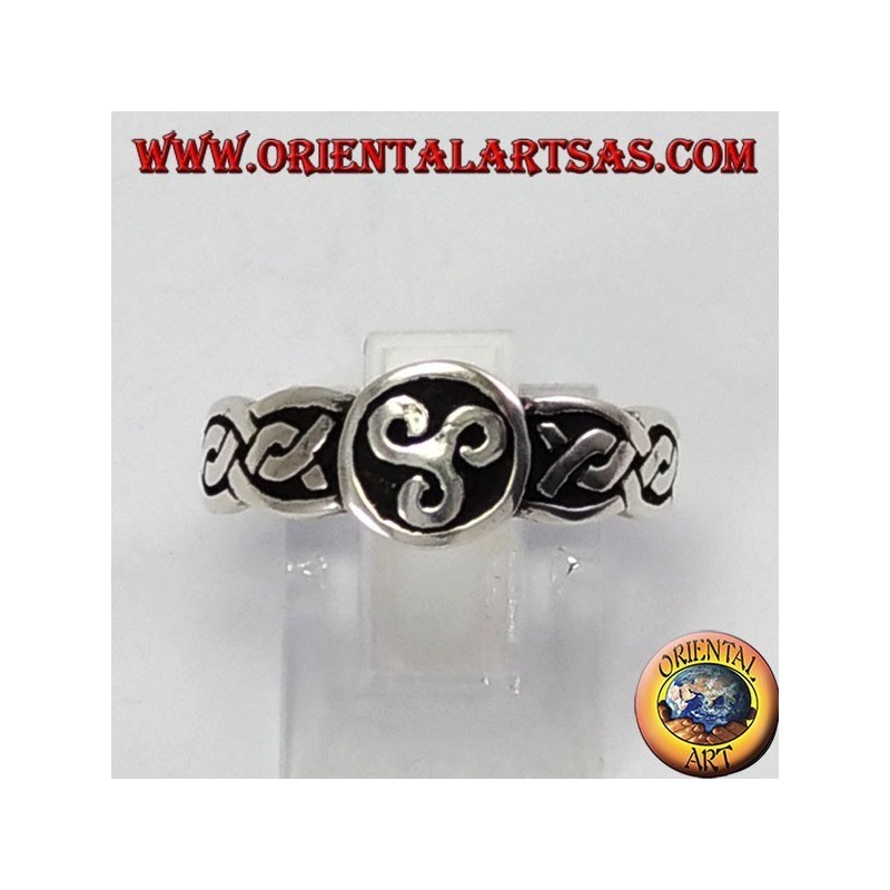 Silver ring, triskell with Celtic weave