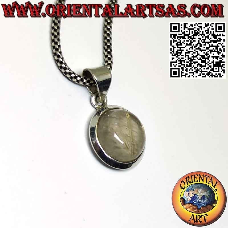 Colgante gota de cuarzo rutilado (cuarzo dorado) con borde de plata 925 ‰