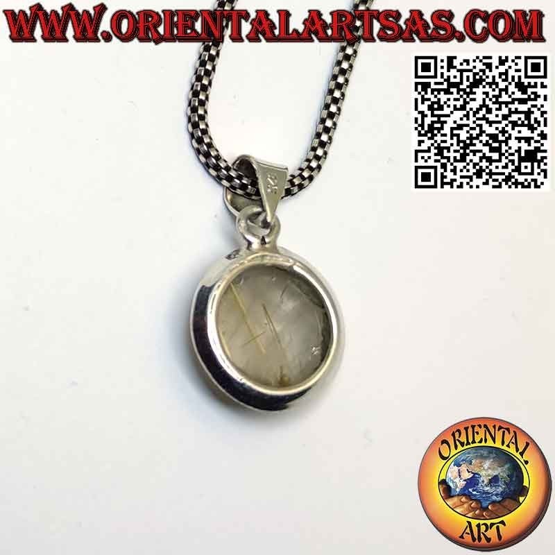 Ciondolo in quarzo rutilato (golden quartz) a goccia con bordo in argento 925 ‰