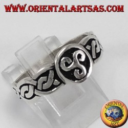 Silver ring, triskell with Celtic weave