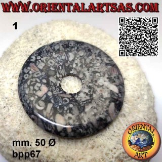 Colgante Fossil Jasper Disc/Donut (50 mm. Ø, cordón incluido)
