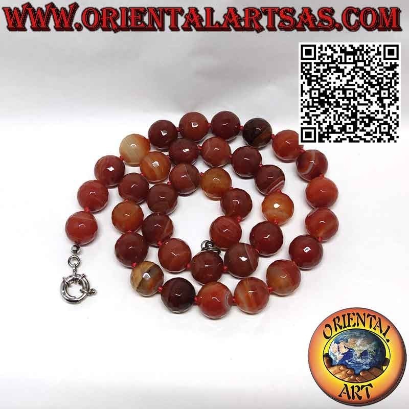 Collier Agate de Feu, Perles Facettées 16mm, Argent | Oriental Art