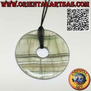 Ciondolo a disco/ciambella in fluorite da 50 mm. Ø (cordoncino incluso)