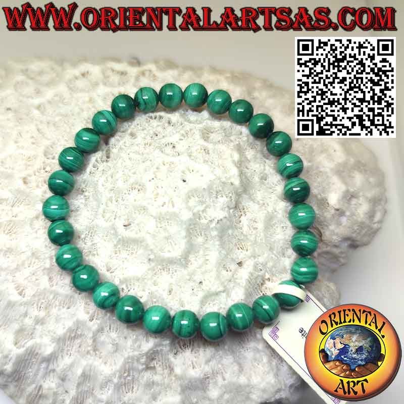 Natural malachite bracelet, 6 mm (elastic)