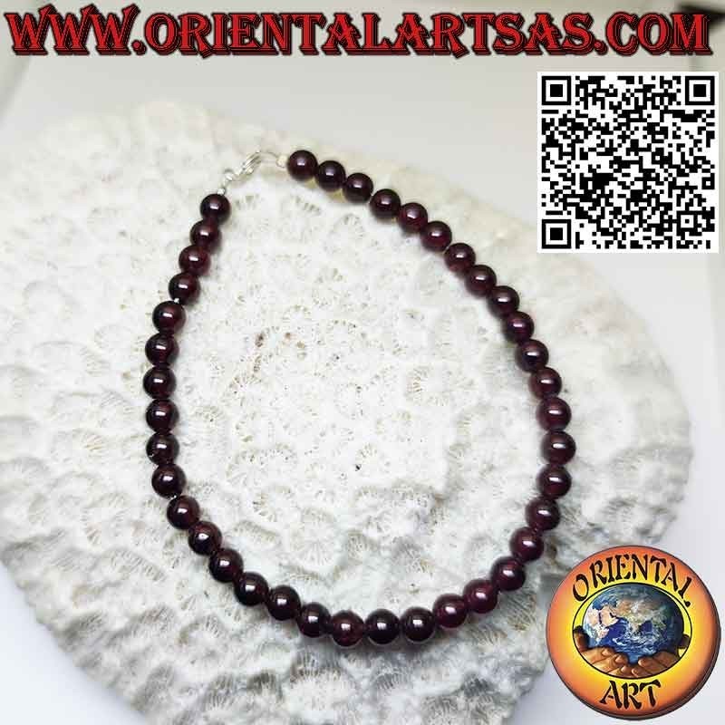 Natural garnet bracelet, 5mm balls with silver clasp