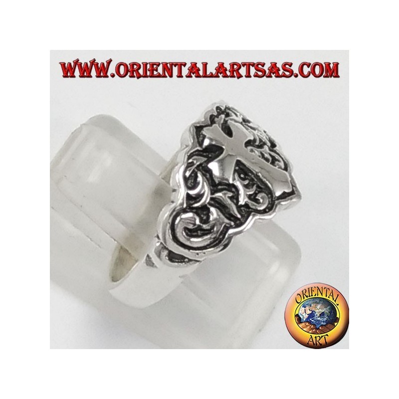 Silver ring for little finger with cross