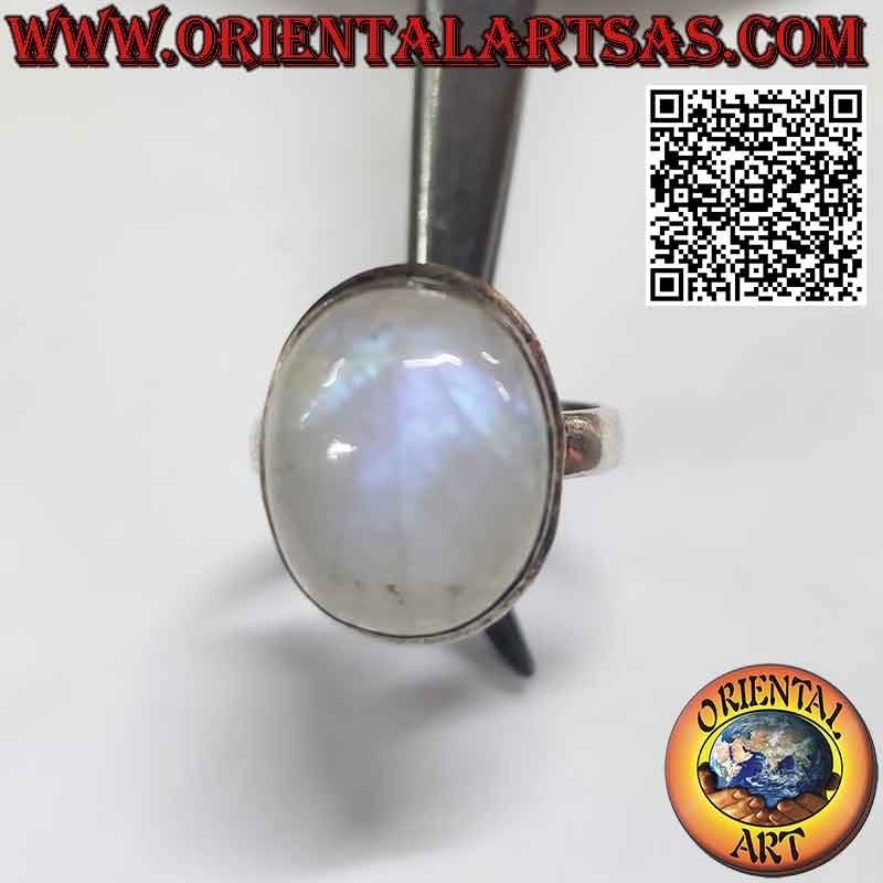 Bague simple en argent avec pierre de lune arc-en-ciel ovale