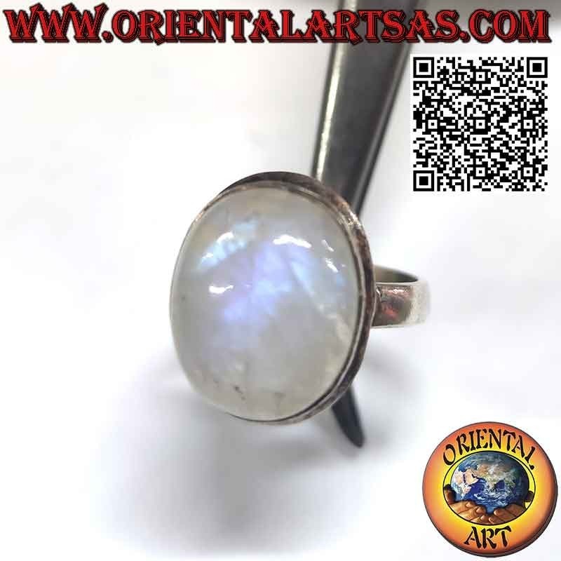 Bague simple en argent avec pierre de lune arc-en-ciel ovale
