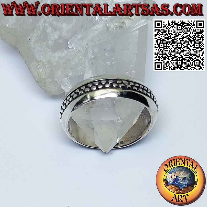 Anillo de banda de plata con 2 filas de puntos centrales y borde redondeado