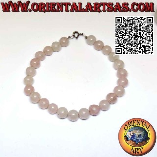 Pulsera de Cuarzo Rosa 8mm con Cierre de Plata