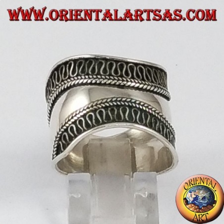 Anello fascia larga in argento, Bali con bordi lavorati