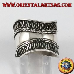 Anillo de plata de banda ancha, Bali con bordes mecanizados