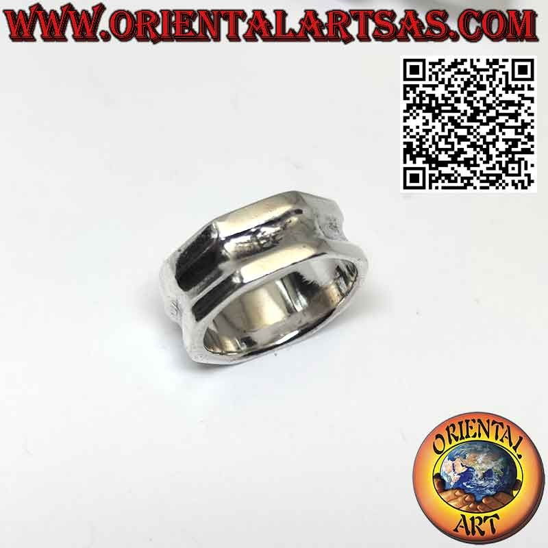 Bague large bande en argent à 8 pans octogonaux avec creux central