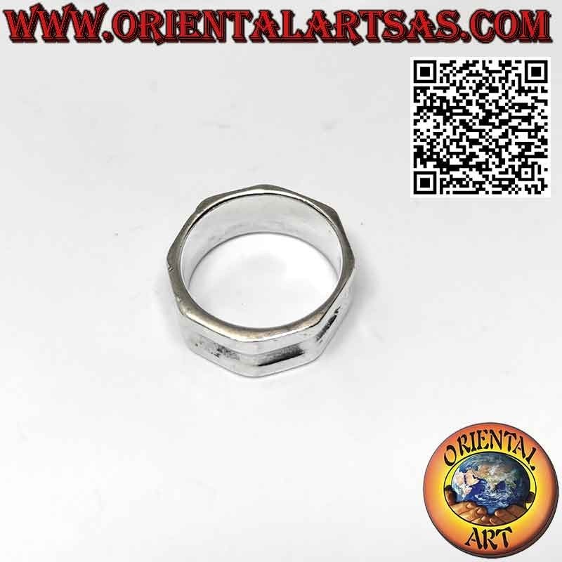 Anillo banda ancha en plata de 8 lados octogonales con hueco central